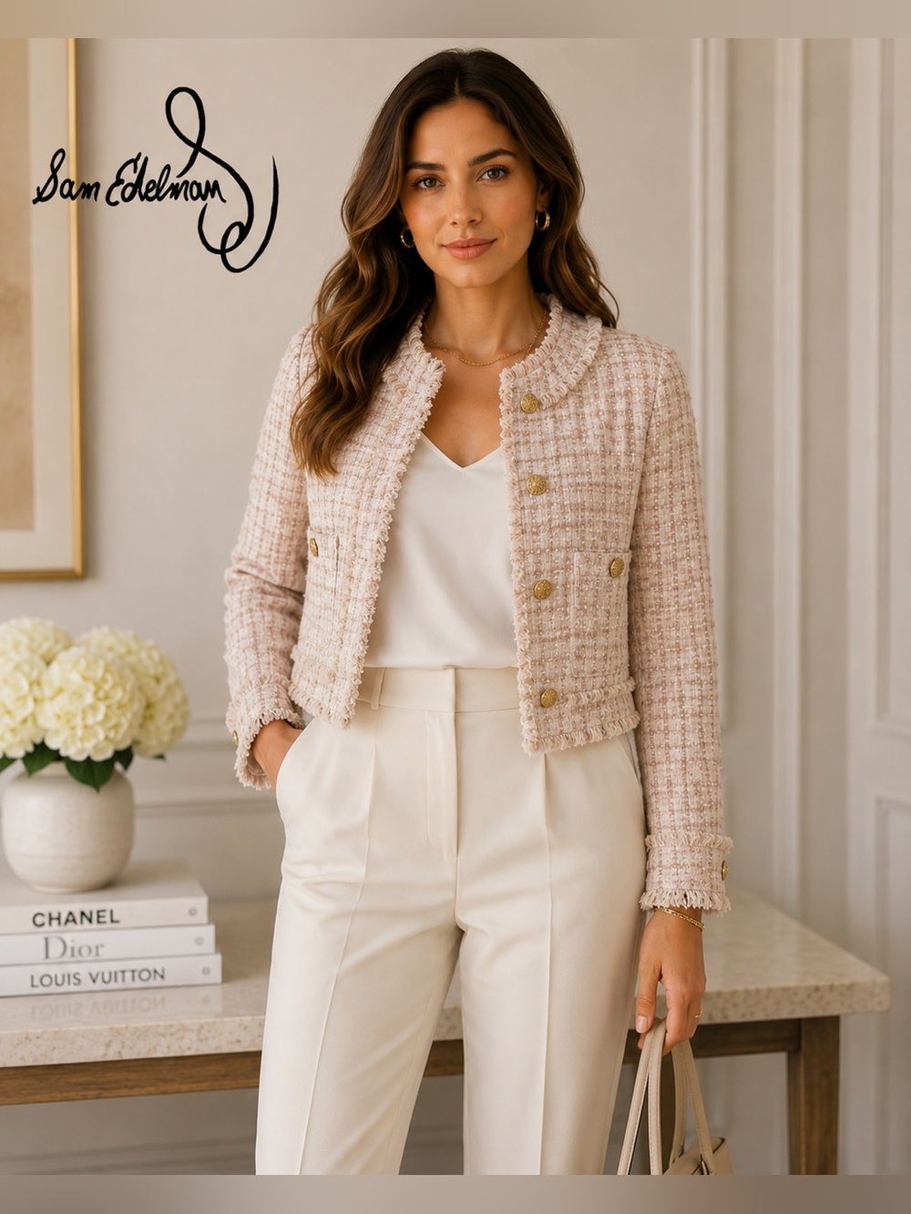 🥂 Sam Edelman Tweed Fringe Cropped Jacket - Gold Accents